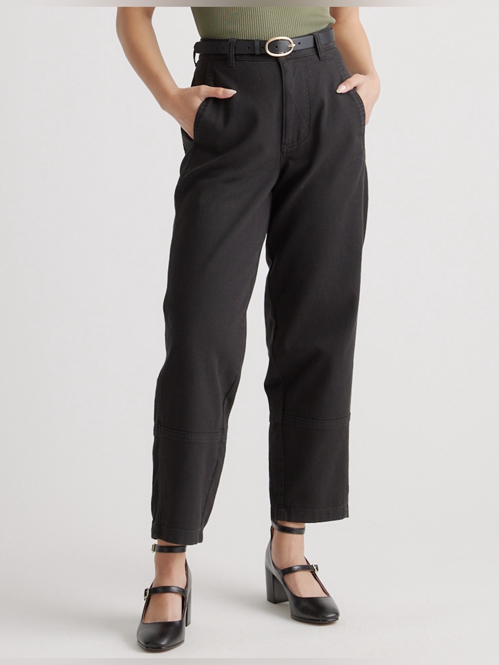 Quince Organic Stretch Cotton Twill Barrel Pants in Black